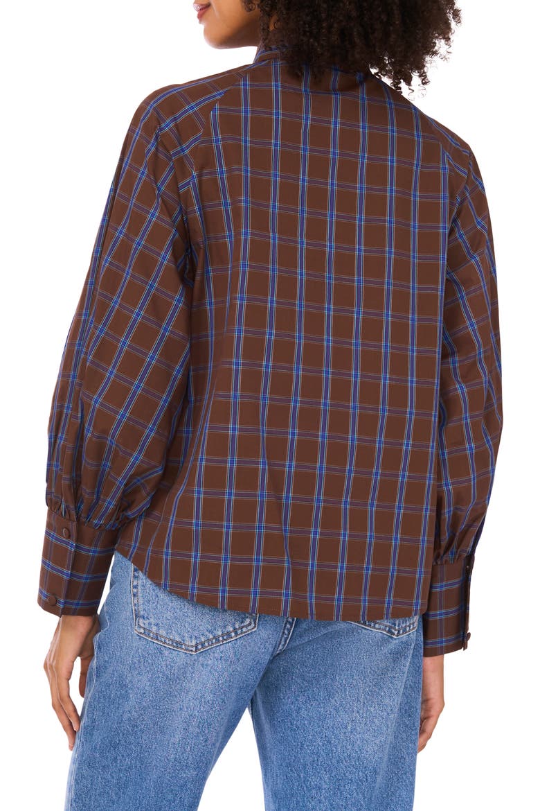 Plaid Tie Neck Button-Up Shirt, Alternate, color, CHOCOLATE LAB