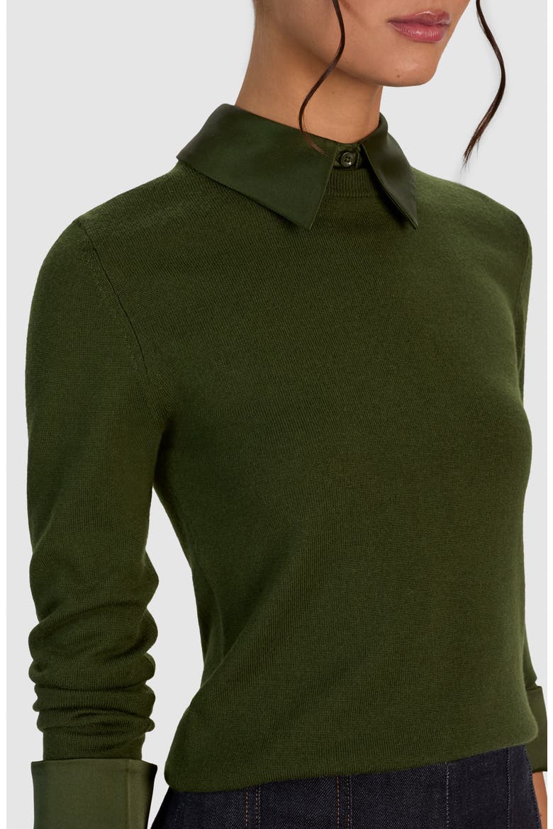 Porla Collared Sweater, Alternate, color, DARK FERN