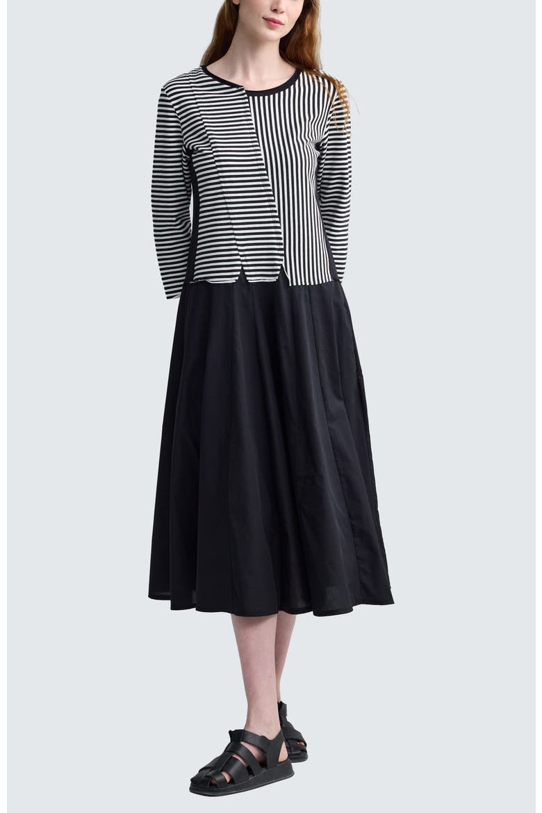 Avenia Mixed-Media Striped Dress, Main, color, Black Strip