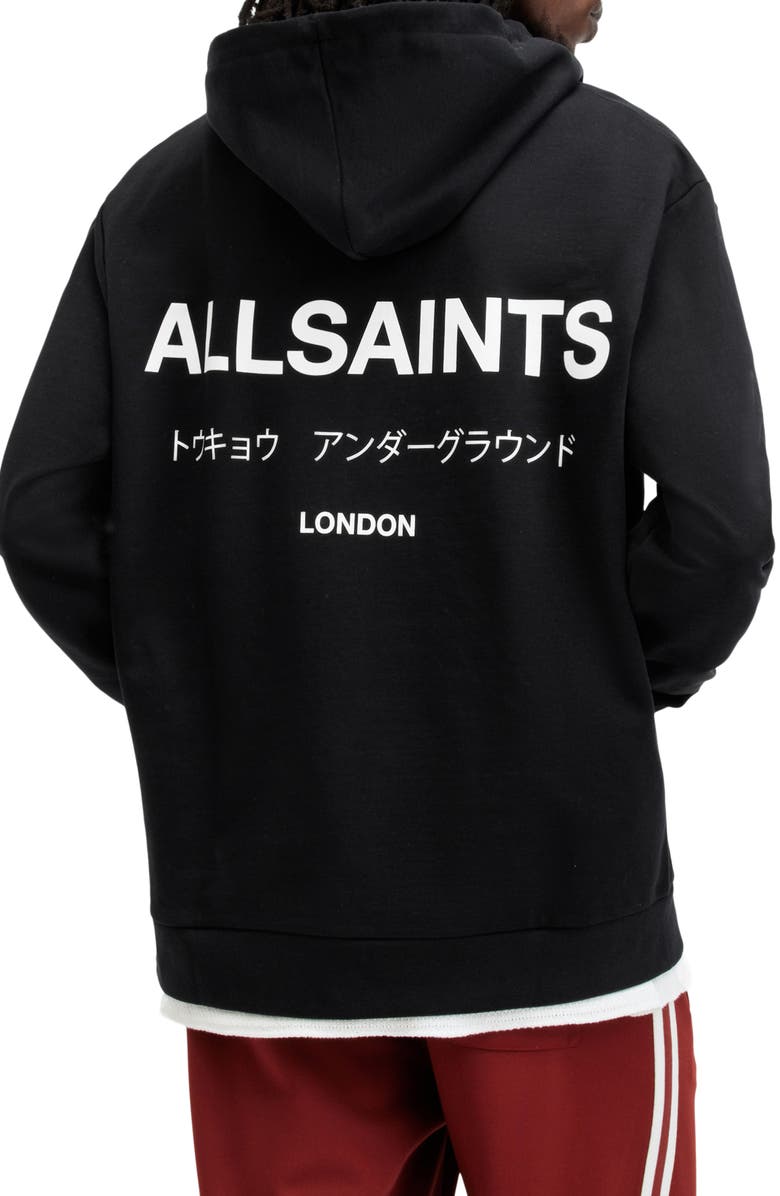 AllSaints Underground Logo Graphic Zip Hoodie, Alternate, color,