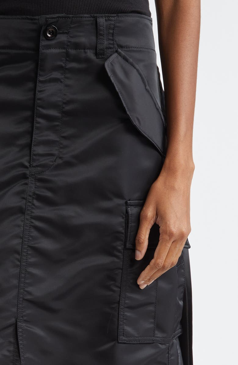Sacai Insulated Nylon Twill Midi Cargo Skirt, Alternate, color, Black