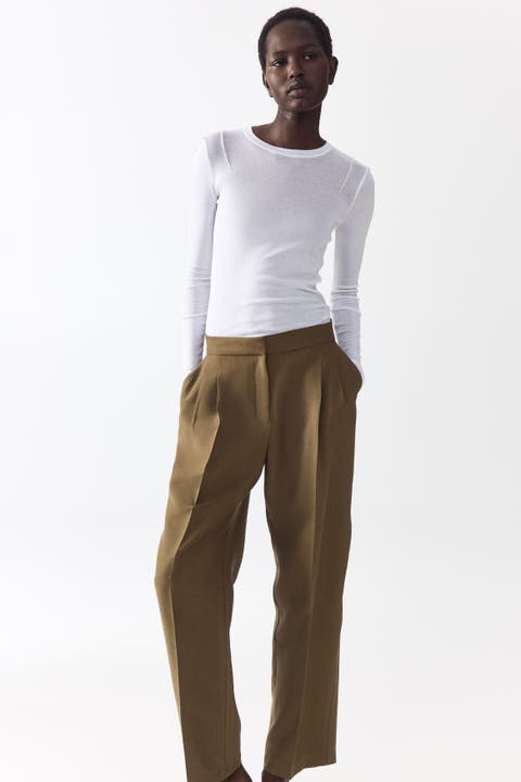 Barrel-leg Twill Trousers