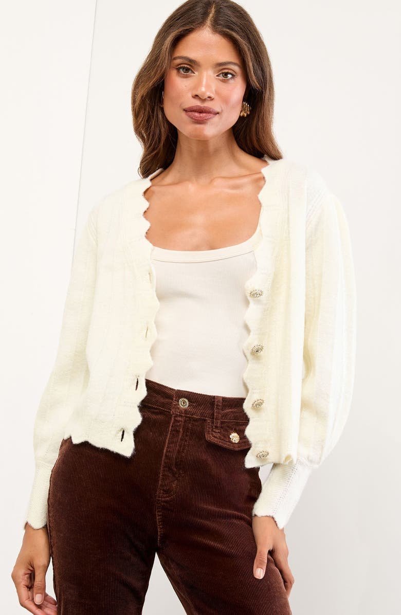 Lipsy Scallop Edge Cardigan, Alternate, color, Neutral