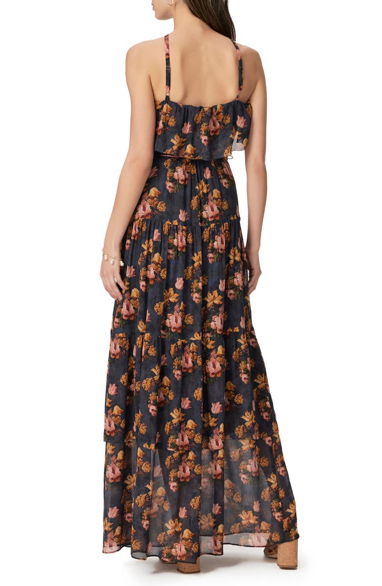 PAIGE Calypso Floral Tiered Silk Georgette Maxi Dress, Alternate, color, Navy/ Blue Multi