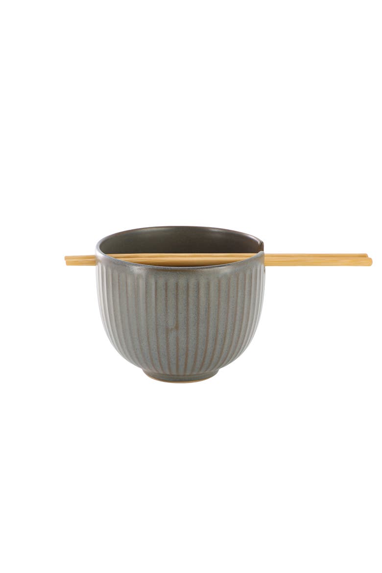 Stoneware Noodle Bowl with Chopsticks, Main, color, Grey