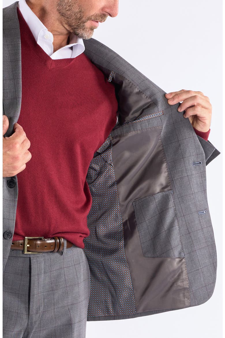 Grey Rust Windowpane Suit, Alternate, color, GREY