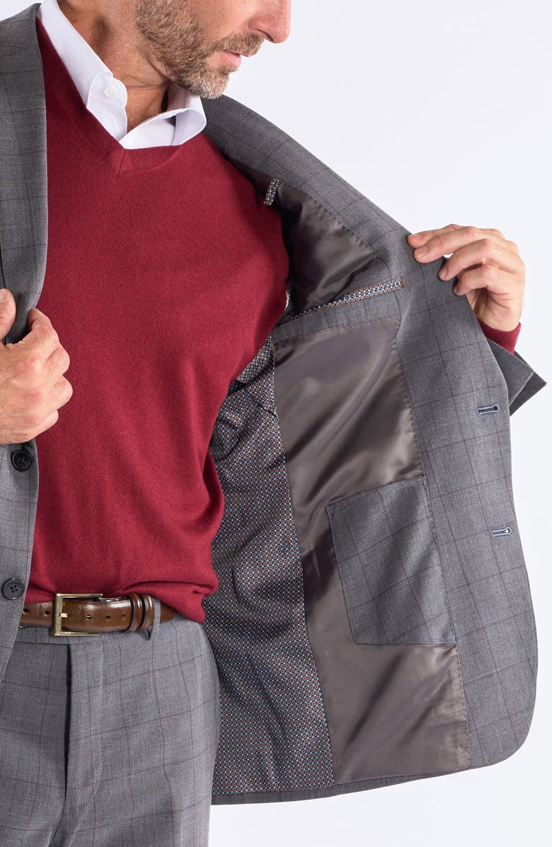 SAVILE ROW CO Grey Rust Windowpane Suit, Alternate, color, Grey