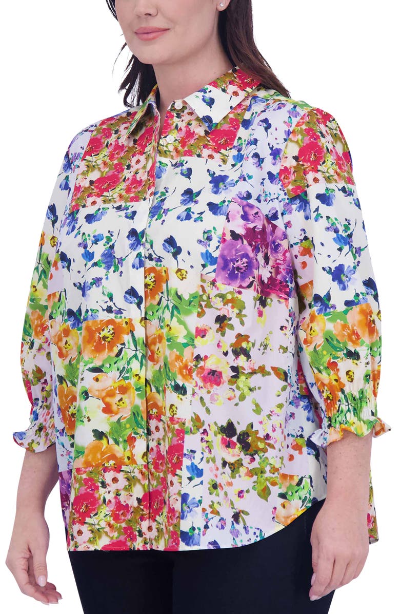 Foxcroft Olivia Floral Ruffle Sleeve Button-Up Shirt, Alternate, color, 