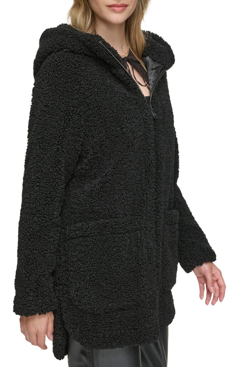 Andrew Marc Seneca Faux Shearling Hooded Jacket, Alternate, color, Black