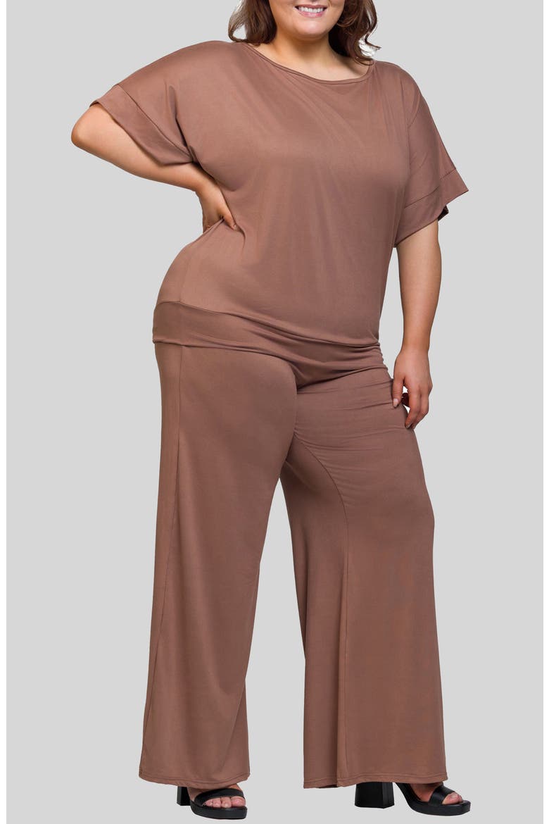 Boat Neck Top & Wide Leg Pants Set, Main, color, MOCHA