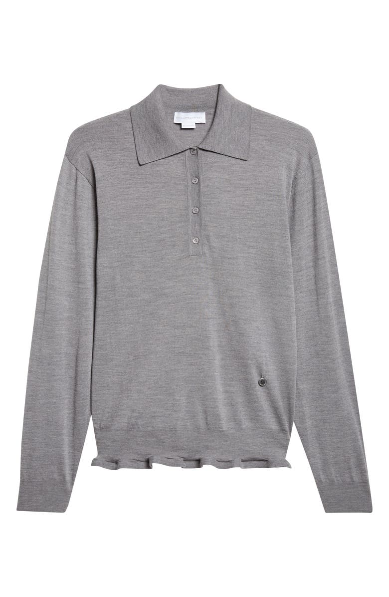 Stella McCartney Frilled Lightweight Wool Polo, Main, color, Grey Melange