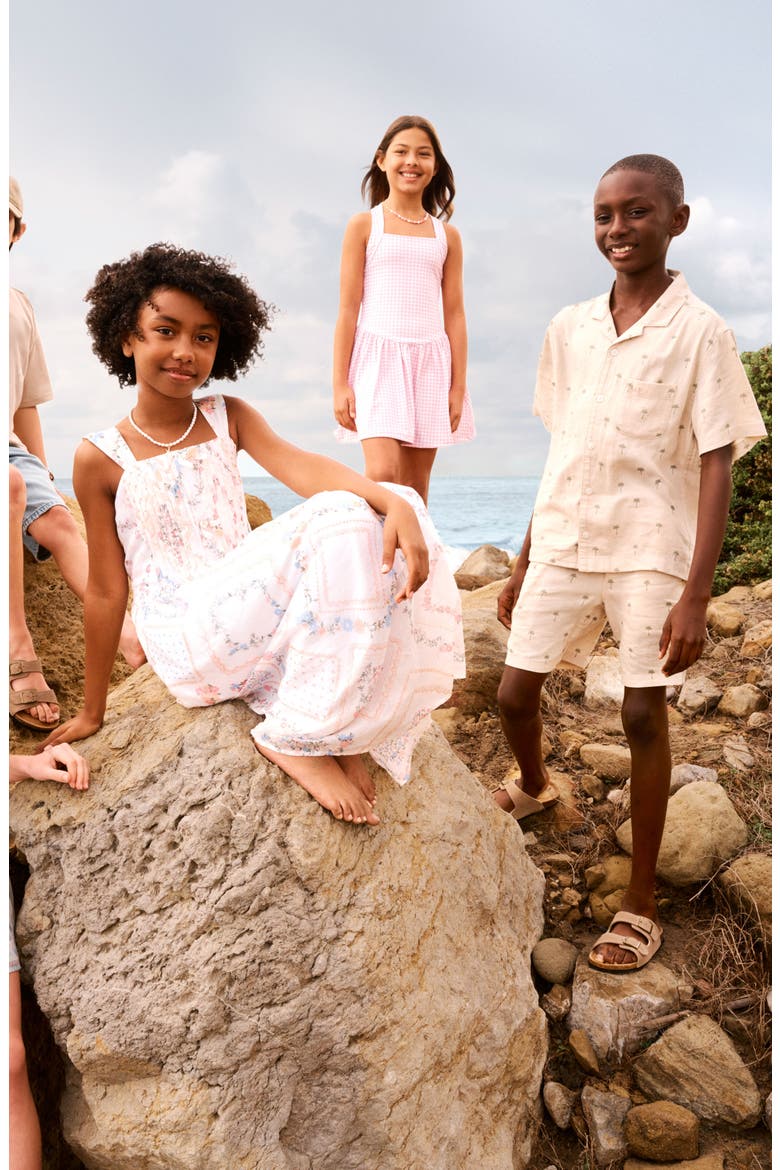Kids' Linen Blend Camp Shirt, Alternate, color, SEAGRASS