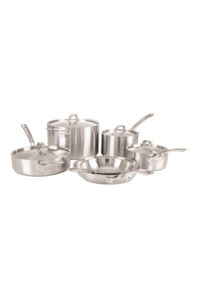 Professional 10-Piece 5-Ply Satin Finish Cookware Set, Main, color, STAINLESS STEEL
