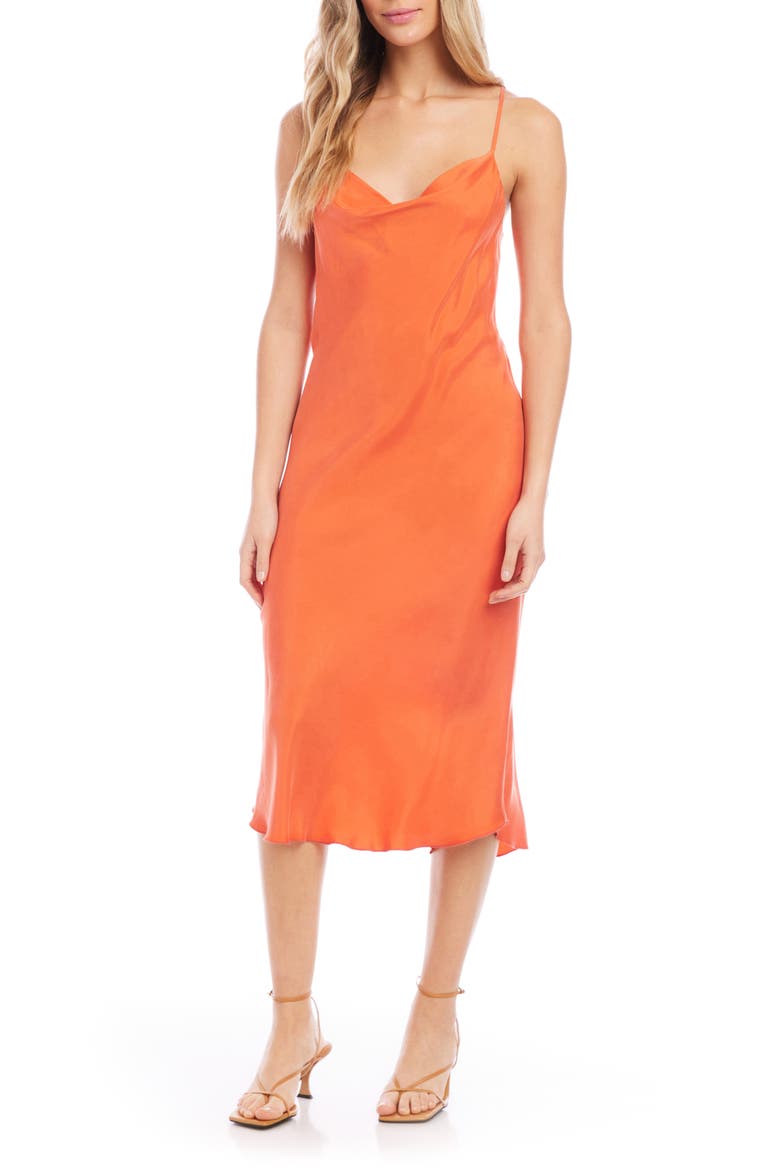 Cowl Neck Bias Cut Midi Slipdress, Main, color, ORANGE