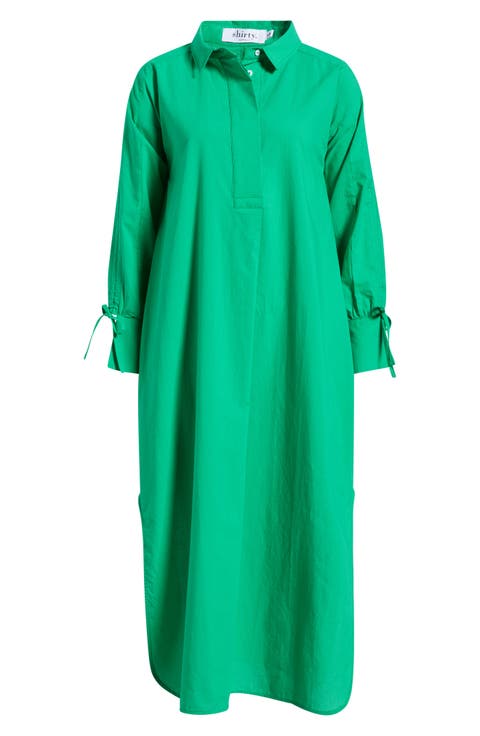 Gathered Long Sleeve Cotton Maxi Dress