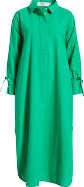 SHIRTY Gathered Long Sleeve Cotton Maxi Dress