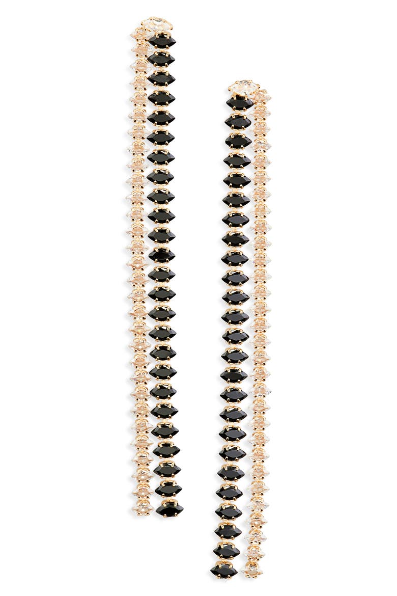 CZ Double Chain Drop Earrings, Main, color, GOLD JET