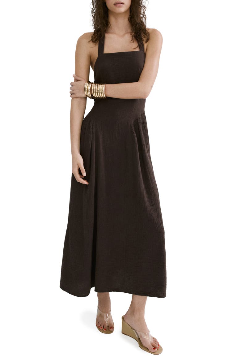 Double Gazue Halter Maxi Dress, Main, color, CHOCOLATE