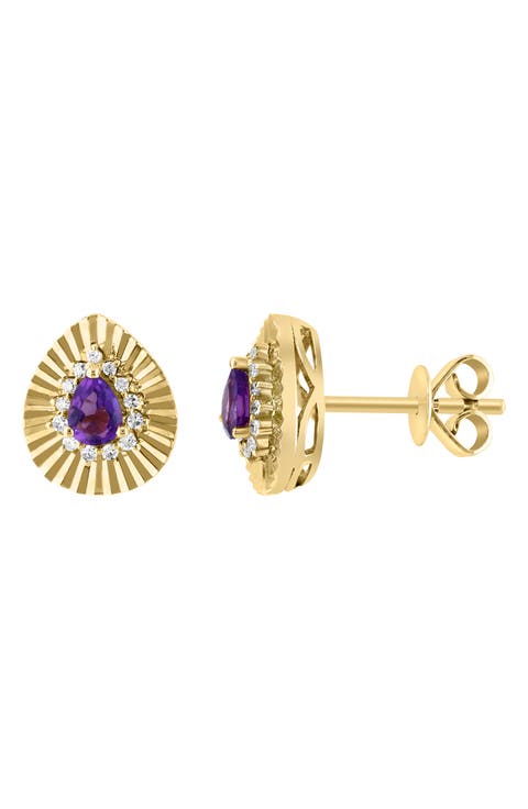 Diamond & Amethyst Burst Teardrop Stud Earrings