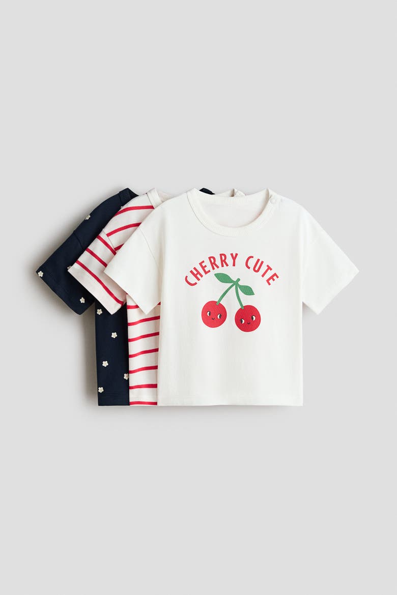 3-pack Cotton T-shirts, Alternate, color, White/Cherry Cute