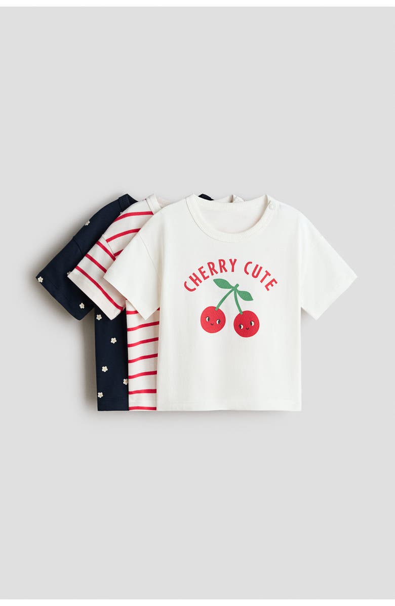 H&M 3-pack Cotton T-shirts, Alternate, color, White/Cherry Cute
