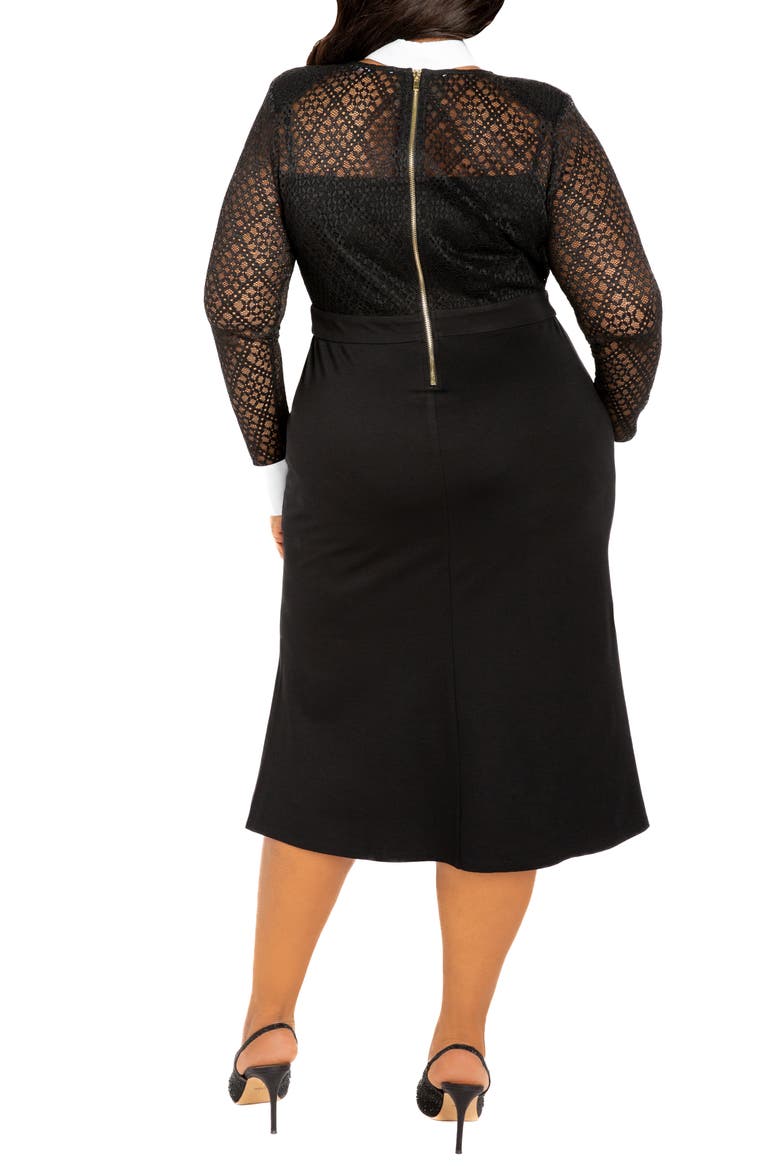 Lace Collar Long Sleeve Midi Dress, Alternate, color, BLACK