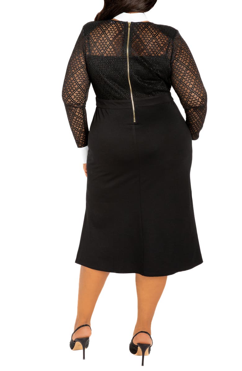 BUXOM COUTURE Lace Collar Long Sleeve Midi Dress, Alternate, color, Black