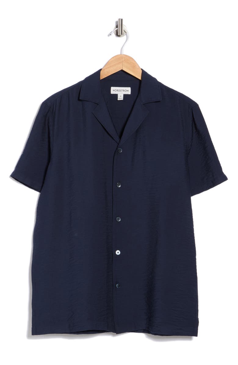 Nordstrom Hammered Satin Camp Shirt, Alternate, color, Navy Sapphire