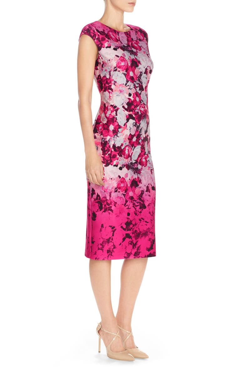 Floral Scuba Midi Dress, Alternate, color, PINK MULTI