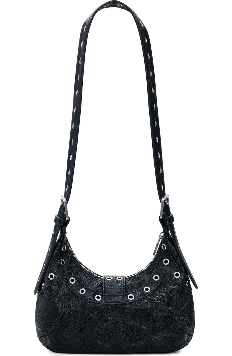 Desigual Grommet Faux Leather Shoulder Bag, Alternate, color, Black