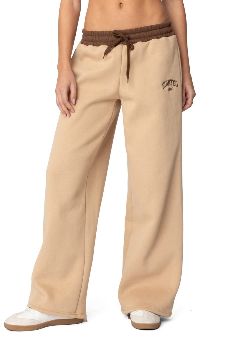Contrast Waist Logo Wide Leg Sweatpants, Main, color, CAMEL