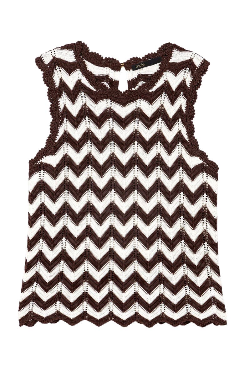 Zigzag crochet top, Alternate, color, Brown/white