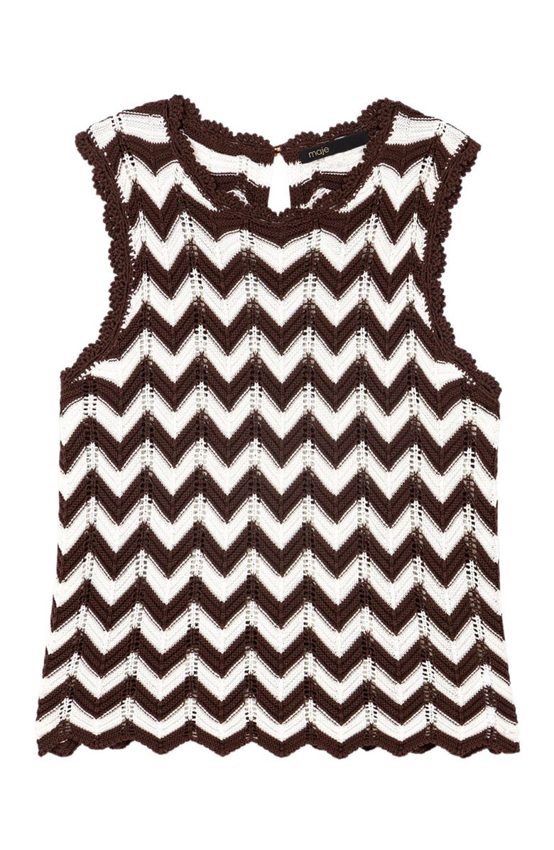 maje Zigzag crochet top, Alternate, color, Brown/White