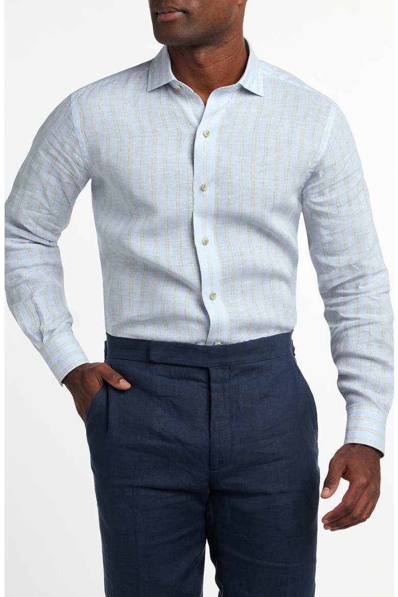 Stripe Slub Linen Button-Up Shirt, Main, color, SKY/ DUNE