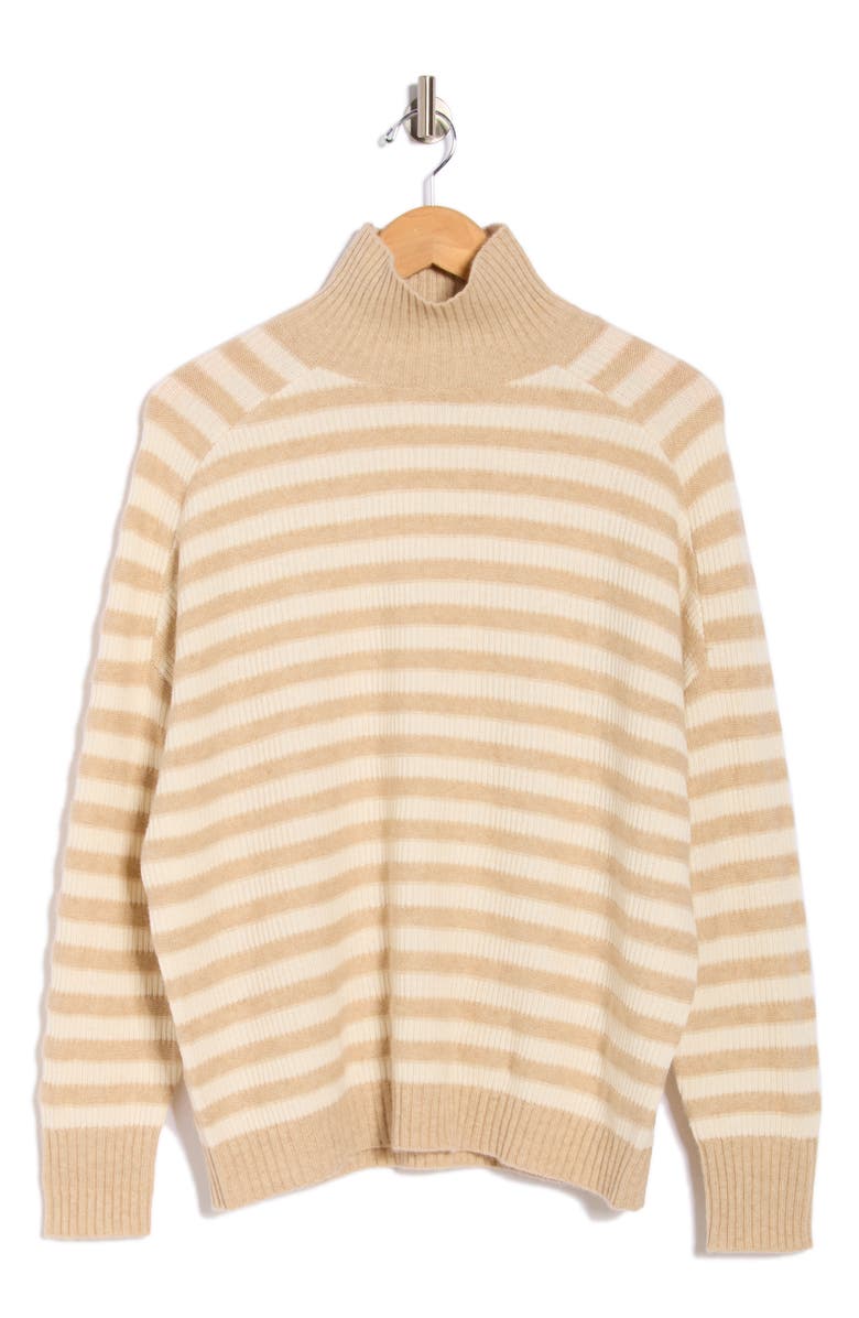 vineyard vines Stripe Rib Tall Mock Neck Cashmere Sweater, Alternate, color, Oatmeal Heather