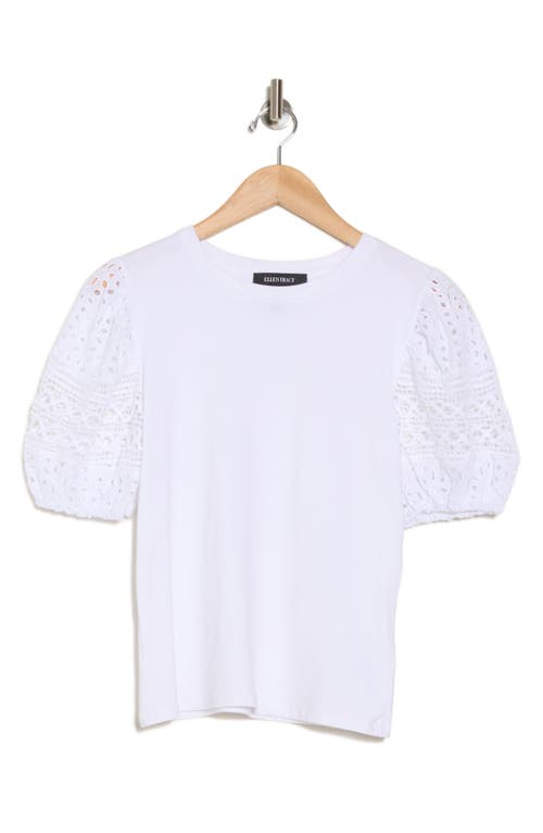 Ellen Tracy Eyelet Puff Sleeve Top In Marshmallow