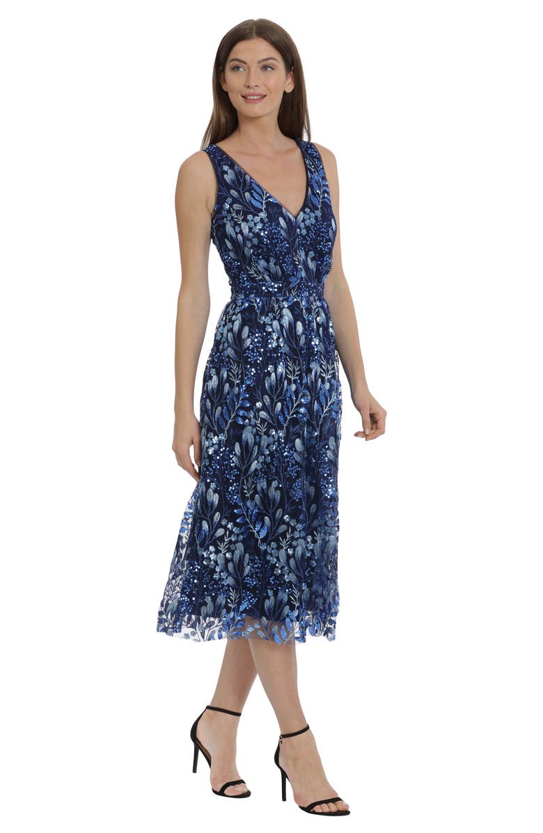 Maggy London Woodland Sequin Embroidered Sleeveless Midi Dress, Alternate, color,