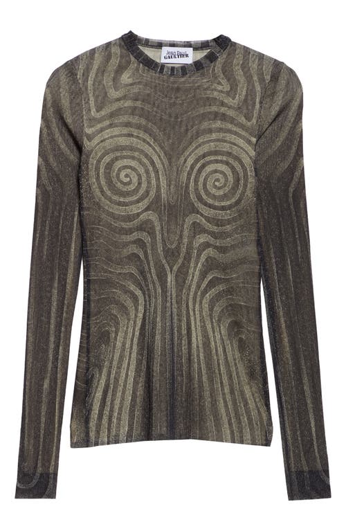 Jean Paul Gaultier Mesh Top With Geometric Pattern And Spiral Print In Black/grey/ecru