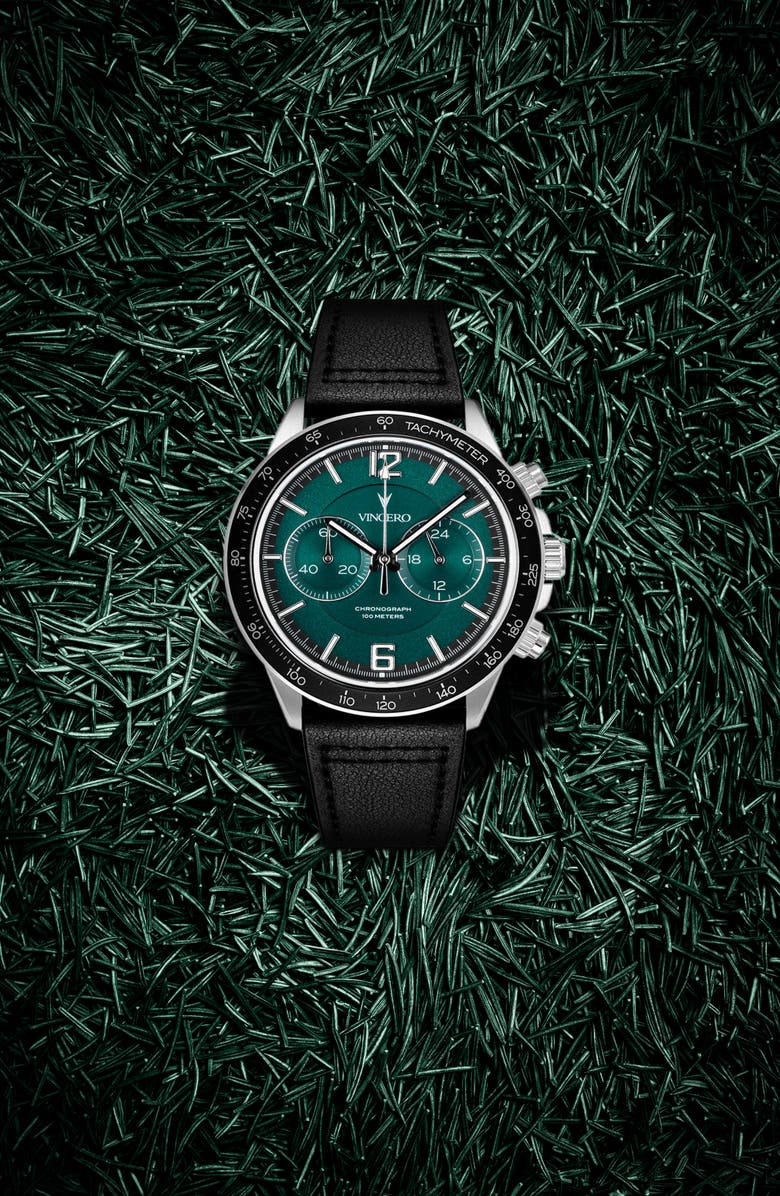 Vincero The Quantum Capsule Apex Pine Chronograph Leather Strap Watch, 42mm, Alternate, color,