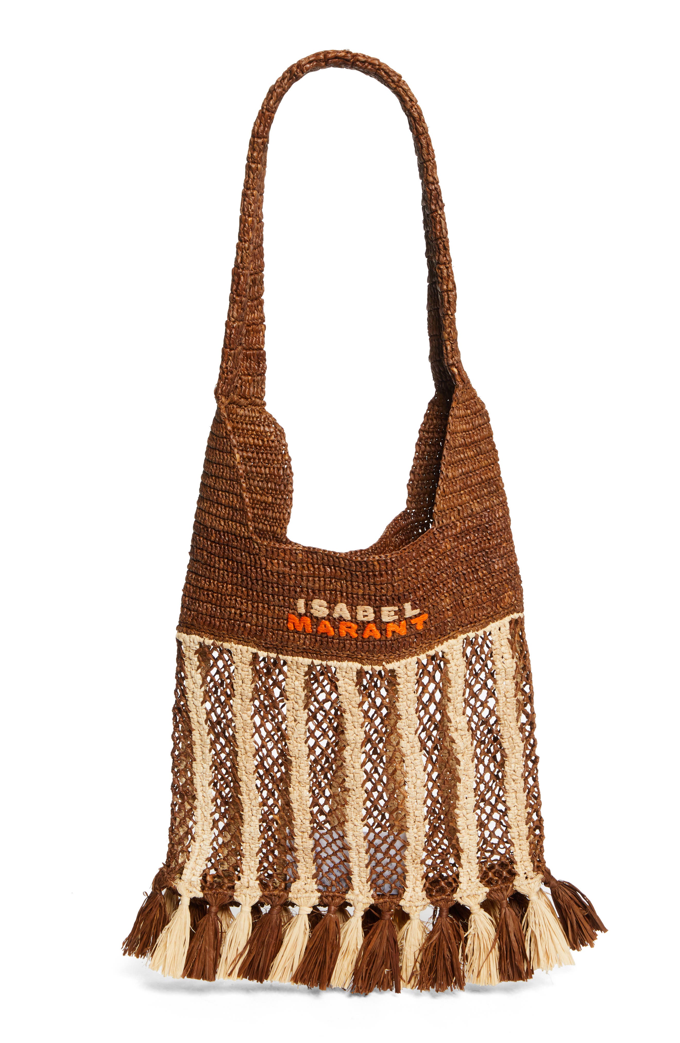 Isabel Marant Small Praia Fringe Raffia Tote, Main, color, Natural/ Brown