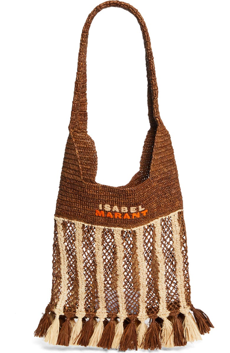 Isabel Marant Small Praia Fringe Raffia Tote, Main, color, Natural/ Brown