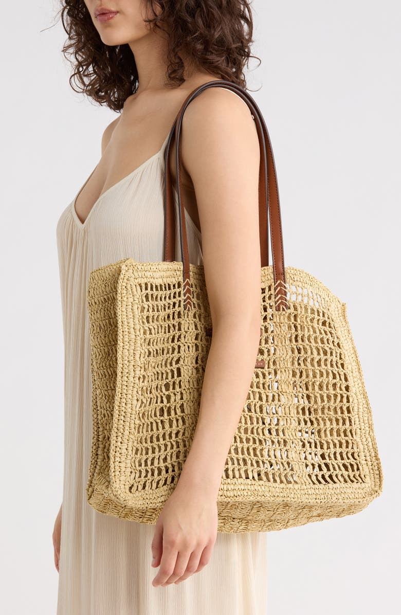 Sam Edelman Lizzie Raffia Tote Bag, Alternate, color, Cognac