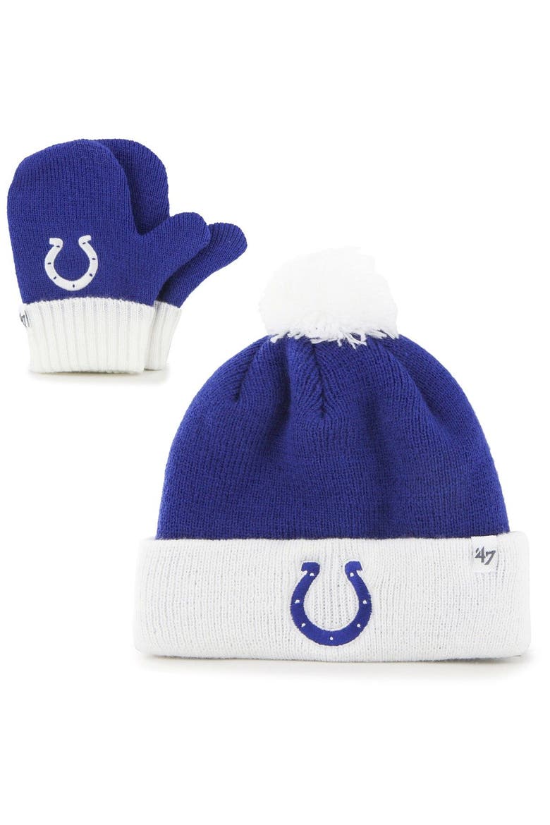 Toddler '47 Royal/White Indianapolis Colts Bam Bam Cuffed Knit Hat with Pom and Mittens Set, Main, color, Royal