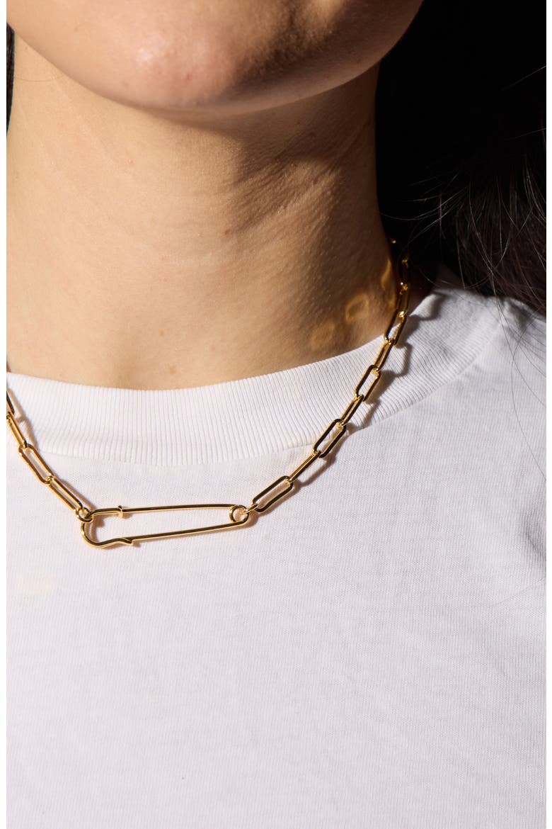 Safety Pin Necklace, Alternate, color, Gold