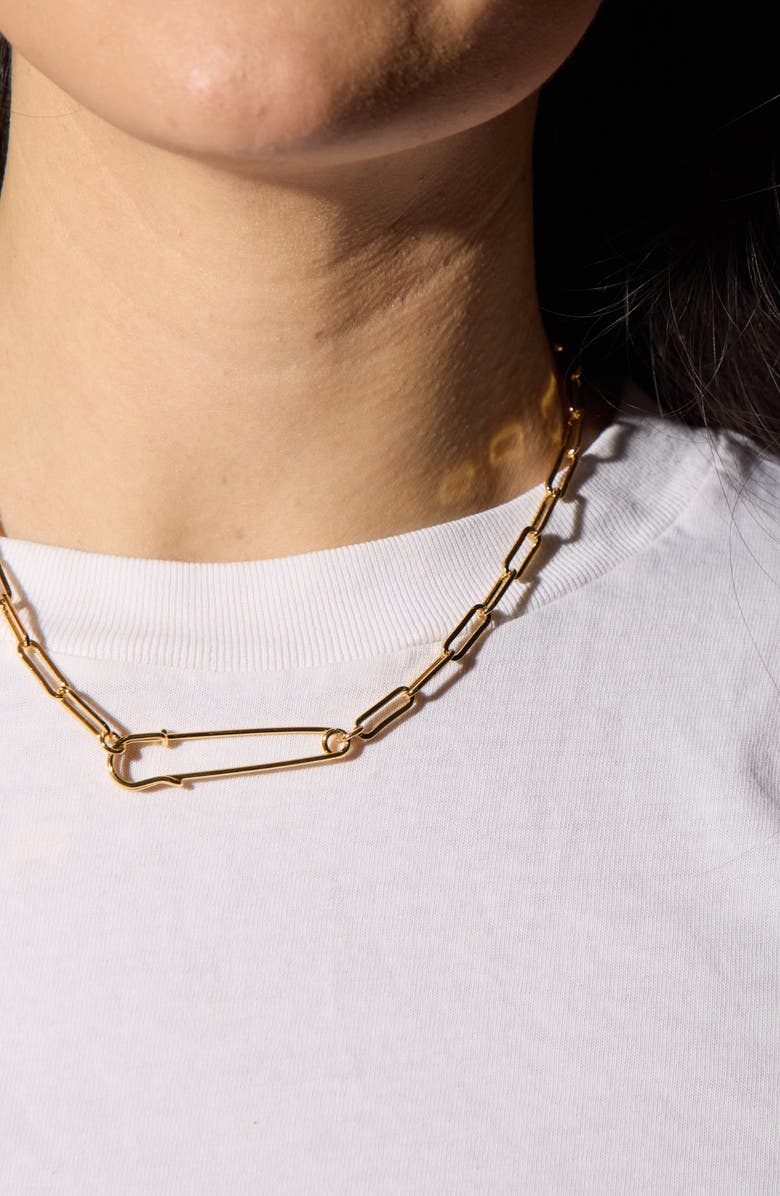 Nickel & Suede Safety Pin Necklace, Alternate, color, Gold
