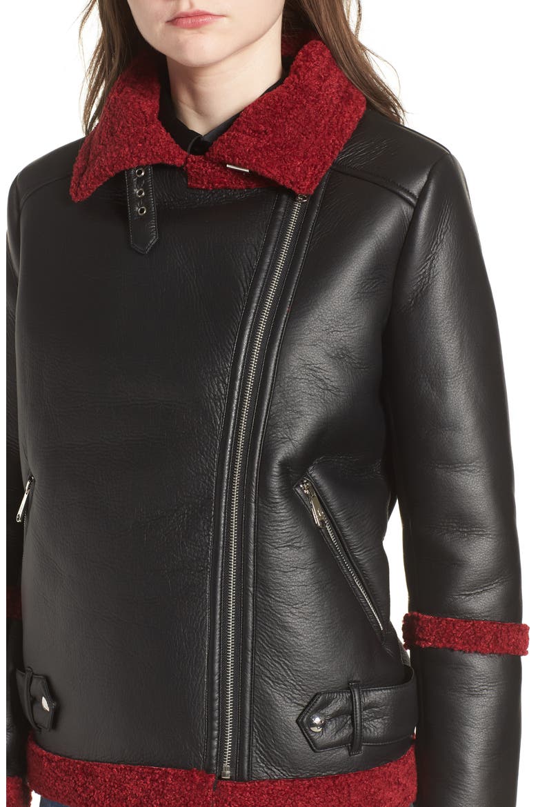 Oversize Faux Shearling Moto Jacket, Alternate, color, BLACK