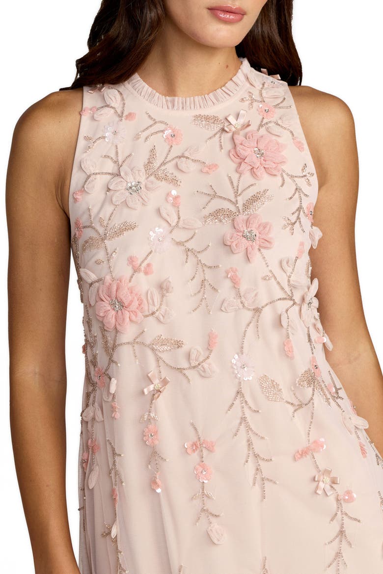 Embellished Ruffle Tiered High Neck Floral Dress, Alternate, color, Peach