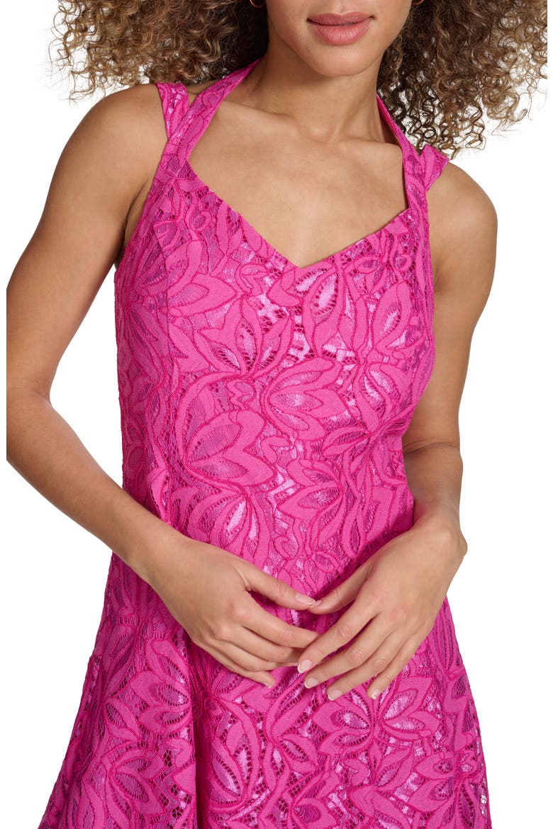 Corded Lace Halter Cocktail Minidress, Alternate, color, FUCHSIA