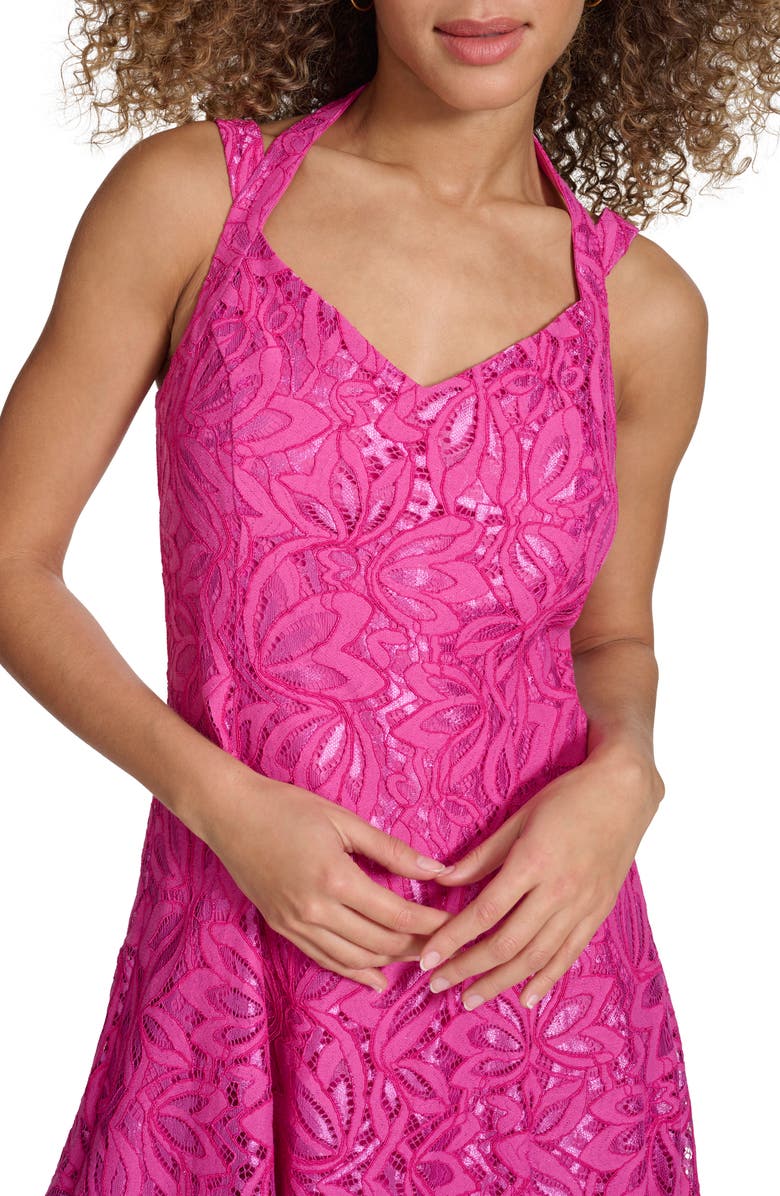 Kensie Corded Lace Halter Cocktail Minidress, Alternate, color, Fuchsia