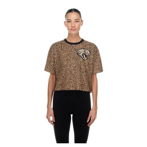 Women's New Era  Brown Jacksonville Jaguars Mom & Me Leopard Boxy Cropped T-Shirt